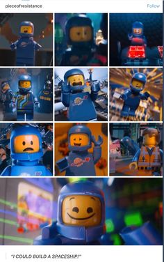 the lego movie is being shown in multiple pictures