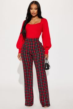 Available In Black/White. High Waist Wide Leg Flare Pant Stretch Plaid Pleated Disclaimer: Plaid Placement Will Vary 95% Polyester 5% Spandex Imported | Victoria High Waisted Dress Pant in Red/Black size XS by Fashion Nova High Waisted Dress, High Waisted Dress Pants, Waisted Dress, Flare Pant, Dress Pant, Bottom Clothes, Red Fashion, Red Sweaters, Long Sweaters