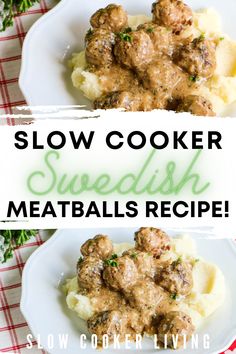 slow cooker meatballs recipe on a white plate