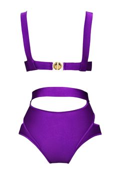 The ANNYTA TOP is the perfect underwire swimsuit for a comfortable, supported fit. It's molded cups, thick shoulder straps and sheen finish provide superior comfort while the signature gold emblem adds a touch of elegance. Fully lined for extra coverage and enhanced durability, this bra will quickly become a closet staple. ACCESSORIES ARE NOT INCLUDED Product Description: Color: Purple Top: Underwire bra with molded cups Signature gold emblem Thick shoulder straps Sheen finish Fully lined Luxury Gold Swimwear For Summer, Elegant Gold Swimwear For Poolside, Luxury Swimwear For Pool, Elegant Padded Swimwear For Pool, Elegant Poolside Swimwear With Padded Cups, Elegant Swimwear With Removable Bra Pads For Pool, Elegant Party Swimwear With Padded Cups, Luxury Fitted Swimwear For Swimming, Luxury Fitted Swimwear For Pool