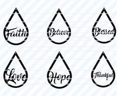 six water drops with the words faith and hope