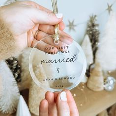 This personalized "Our First Christmas Married" glass ornament makes a special gift for yourself or a great custom wedding or Christmas gift for a newlywed couple! This custom ornament is a wonderful keepsake and can be used to remember the special year you got married. Personalize the ornament with the couple's names and year of marriage!  Shop All Designs > https://lunedesignshop.etsy.com  ⋒ ORDER INFORMATION ⋒ This listing is for one ornament. Please note that the color of the featured design Newlywed Christmas Gifts, Gift Ornaments, Couple Presents, Newlywed Christmas, Mr Und Mrs, First Christmas Married, Personalized Wedding Gift, Wedding Ornament