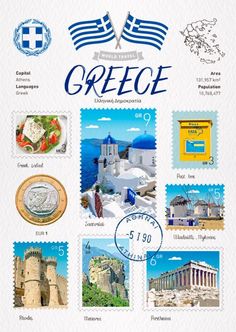 an image of greece stamps with the country's emblems and symbols on them