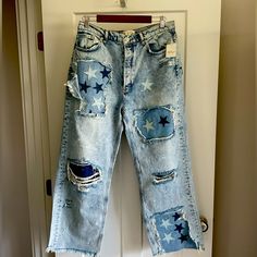 Size 29. New With Tags. Upcycle Fashion Diy, Boro Denim, Jeans Free People, Visible Mending, Upcycled Fashion, Free People Jeans, Fashion Diy, Star Jeans, Denim Jackets