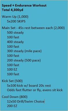 a blue poster with instructions for the speed and distance workout