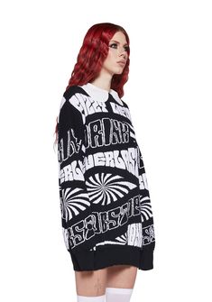 if you want to view paradise, simply look around and view it. This sweater has a knit construction, an all over intarsia trippy design with word graphics, a ribbed trim, and an oversized fit. Graphic Print Knit Sweater For Streetwear, Oversized Knit Sweatshirt With Graphic Print, Trendy Knit Sweater With Graphic Print, Relaxed Fit Knit Sweater With Graphic Print, Knit Sweater With Graphic Print In Relaxed Fit, Oversized Knit Tops With Graphic Print, Retro Knit Top With Graphic Print, Everlasting Gobstopper, Word Graphics