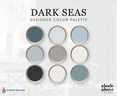 the dark seas designer color palette is shown in six different colors, including white and blue