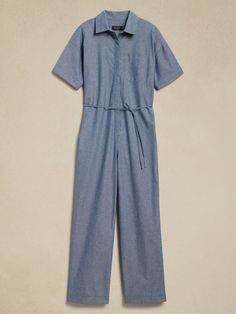 Tie-Waist Jumpsuit | Banana Republic Factory Utility Jumpsuits And Rompers With Pockets And Short Sleeves, Casual Short Sleeve Jumpsuits And Rompers With Pockets, Casual Jumpsuits And Rompers With Pockets, Cotton Short Sleeve Jumpsuits And Rompers With Button Closure, Cotton Utility Jumpsuit With Short Sleeves, Cotton Utility Jumpsuits And Rompers With Short Sleeve, Cotton Jumpsuits And Rompers For Work With Tie Waist, Casual Fitted Jumpsuits And Rompers With Belted Cuffs, Solid Color Short Sleeve Relaxed Fit Jumpsuits And Rompers