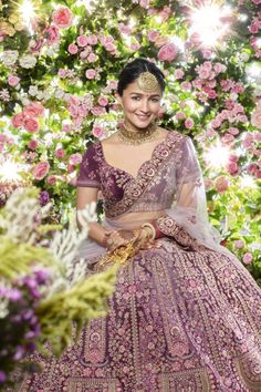 Purple Bride Lehenga, Bridemaids Lehangas, Unique Lehenga Designs For Bride, Trending Lehenga Designs For Bride, Lengha For Bride Sister, Reception Lehenga For Bride Sister, Purple Bridal Lehenga, Unique Bridal Lehenga Designs, Unique Bridal Lehenga