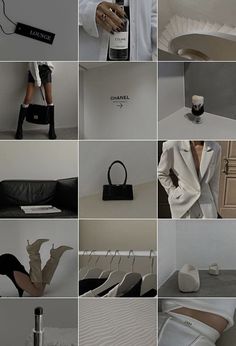 a collage of photos showing different types of clothes and accessories, including shoes, handbags, purses