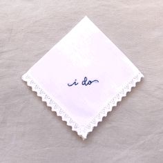 Hand embroidered "I Do" handkerchief Elegant White Handkerchiefs For Bridal Shower, Elegant Embroidered Handkerchiefs For Bridal Shower, Embroidered White Handkerchiefs For Bridesmaids, Classic Wedding Pocket Square Handkerchief, White Embroidered Handkerchiefs For Bridesmaid Gift, Formal White Embroidered Handkerchiefs, Wedding Hankerchief For Bride Embroidery, Vintage Embroidered Handkerchiefs For Wedding Gift, Embroidered Wedding Handkerchief Bridal