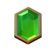 a green and gold hexagonal object on a white background