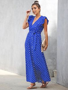 Sku CY-!25781 Material Polyester Style Sleeveless Feature Polka-dot Occasion Casual , Bohemia , Beach , Simple Neckline V-neck Seasons Summer Type Maxi Dresses Color RED,YELLOW,BLACK,BLUE Size S,M,L,XL,2XL Size chart: Please consult the size chart we provide for this item's measurements to help you decide which size to buy. Please note: There may be 1-3cm differ due to manual measurement. CMINCH Cm US Size Bust Waist Length S 2-4 84 70 135 M 6 88 74 135 L 8 94 80 137 XL 10-12 100 86 137 2XL 14 106 92 139 Polka Dot V-neck Maxi Dress For Summer, Polka Dot Maxi Dress, Polka Dot Maxi Dresses, Boho Style Dresses, Maxi Dress Blue, Shop Maxi Dresses, Cozy Fashion, Black Maxi Dress, Yellow Black