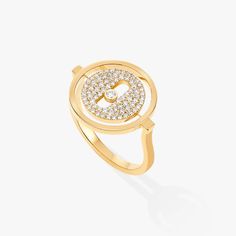 Yellow Gold Diamond Ring Lucky Move | Messika 07534-YG Large Diamond Rings, Small Diamond Rings, Yellow Gold Diamond Ring, Diamond Jewel, Pave Diamond Ring, Luxury Rings, Jewelry Show, Best Christmas, Classic Ring