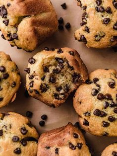 chocolate chip muffins on a baking sheet