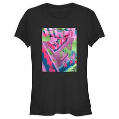 Workers walking the ominous stairs from Squid Game are featured on the front of this colorful Juniors' Tee. Size: xl. Color: black. Gender: female. Age Group: adult. Pattern: Shapes. Material: Cotton. Squid Game Illustration, Stairs Graphic, Squid Game Design, Sleeve Packaging, Squid Games, Slim Fit Shorts, Stylish Shirts, Black Media, Black Tee