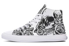 Grey Roses And Skull High Top Shoes Lightweight construction with breathable mesh fabric provides a comfortable and flawless fit. Painted Nikes, Converse Chuck Taylor High