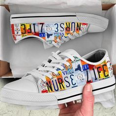 Nurse Life Low Top Shoes, License Plate, Tennis Canvas Shoes White Colorful Shoes For Womens Colorful Sneakers Gift for Her, Mens Low Top Low Top Canvas Shoe * My design is unique and my high-quality print is vibrant. I am fond of long-lasting relationships and adventures, so my outsole and toe cap is made of durable rubber. * My inside is soft and comfy. You will be walking and dancing on my super memory EVA insole to give you the best comfort and support. * I am a high-quality shoe, so if I do Marching Band Mom, Baskets Converse, Top Shoes For Men, Wrestling Mom, Band Mom, Limited Edition Shoes, Mens Canvas Shoes, Schitts Creek, Low Top Shoes