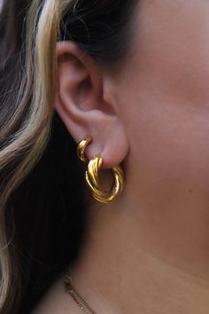 We love that these chunky open gold hoop earrings are lightweight and perfectly comfortable for everyday wear. Get yours now before they're gone! Details x Size: 13mm  x Hypoallergenic x Lightweight  x Titanium steel gold plated Although our jewelry is made of high quality material, we recommend removing your jewelry before exercising, showering and sleeping, to preserve your jewelry. When storing your jewelry it's best to keep it in something airtight, to make sure it looks as fresh as possible Trendy Chunky Gold Earrings, Gold Chunky Hoop Earrings Trendy Style, Trendy Gold Chunky Hoop Earrings, Trendy Chunky Gold Hoop Earrings, Chunky Huggie Earrings Gift, Trendy Chunky Hoop Earrings Gift, Trendy Chunky Hoop Earrings For Gifts, Everyday Minimalist Chunky Earrings, Chunky Everyday Huggie Earrings