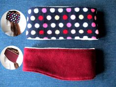 three different types of headbands on top of a blue cloth surface with pictures of them