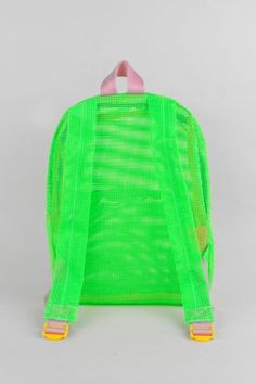 A great sporty style as a daily bag, beach buddy, or festival companion. This small backpack features a large front pocket with double zipper pull and main compartment. Super soft adjustable top loop & webbing. Content + Care Tear resistant 100% vinyl coated mesh Spot Clean Made in USA Size 13" height x 10" width x 4.5" main pocket depth, 1 lb 6" deep including front pocket | Mokuyobi Mesh Mini Backpack in Slime, Men's at Urban Outfitters Sporty Backpack With Mesh Pockets, Casual Backpack With Mesh Pockets For Daily Use, Daily Use Bags With Mesh Pockets, Green Bags For Summer Outdoor Activities, Green Summer Bags For Outdoor Activities, Green Bags For Outdoor Summer Activities, Sporty Green Backpack With Adjustable Strap, Mesh Backpack For Outdoor Activities, Mesh Standard Backpack For Outdoor Activities