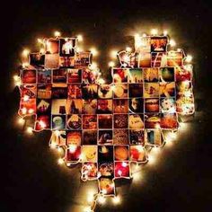 a heart made out of photos with lights