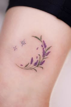 30+ Perfect Lavender Tattoo Design Ideas Tattoo Ideas Female Lavender, Lavender Neck Tattoo, Witchy Watercolor Tattoo, Fineline Lavender Tattoo, Lavender Heart Tattoo, Lavender Tattoo Placement, Lavender Stamp Tattoo, Lavender Hip Tattoo, Black And White Lavender Tattoo