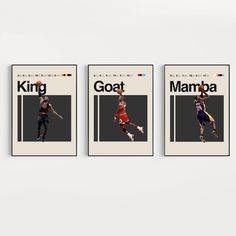 three basketball cards with the names of different teams on them, and one has an image of a man jumping in the air