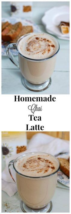 homemade chai tea latte recipe in a glass mug