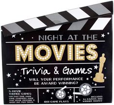 the night at the movies trivia and games board game is shown in front of a white background