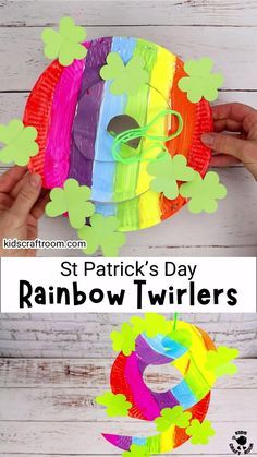 st patrick's day rainbow twirlers craft for kids to make with paper plates