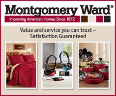 an advertisement for montgomery ward's furniture and home furnishings store, featuring red bedspreads