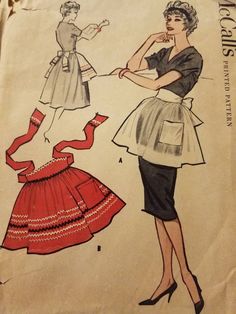 a woman's dress pattern with an apron and skirt