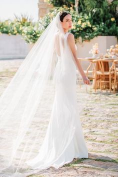 a woman in a wedding dress and veil