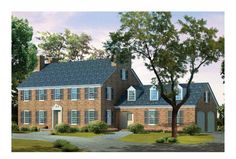 this is an artist's rendering of a large brick house with lots of windows