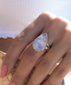 Moonstone Ring ~ Sterling Silver 925 ~MR071 - Maresia Jewelry Silver Sterling Silver Moon-shaped Opal Ring, Silver Moon-shaped Sterling Silver Opal Ring, Silver Sterling Silver Moon Shaped Opal Ring, Celestial White Sterling Silver Ring, White Celestial Sterling Silver Ring, White Sterling Silver Moonstone Ring In Celestial Style, Mystical White Crystal Ring In Sterling Silver, Moon-shaped Sterling Silver Opal Ring, Moon Shaped Sterling Silver Opal Ring