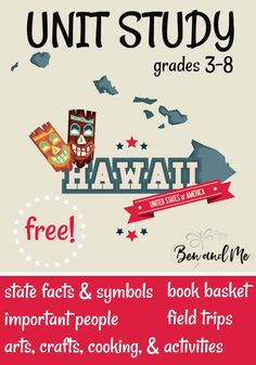 a poster with the words hawaii and an image of two tiki masks on it