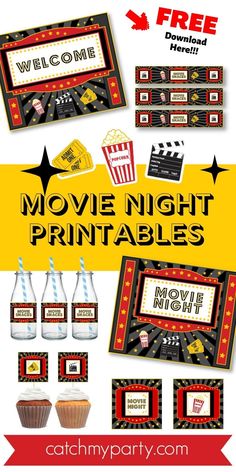 Movie Night Decorations Indoor, Movie Night At School, Movie Night Party Decorations, Movie Night Printables, Cinema Theme, Diy Movie Night, Frida Kahlo Illustration, Cozy Movie Night