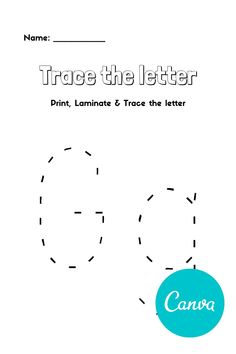 trace the letter g with an image of a blue circle and black dots on it