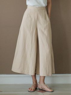 Loose Dress Pants, Long Linen Pants, Crop Wide Leg Pants, Linen Style Fashion, Long Skirt Fashion, Cropped Linen Pants, Cropped Wide Leg Pants, Casual Bottoms, Pants Summer