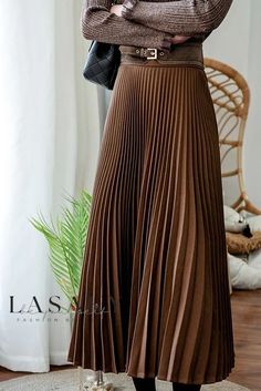 Lasaky - Taupe Pleated A-line Skirt for Women Brown Pleated Skirt Outfit, Cold Weather Attire, Pleated Skirt Midi, Brown Pleated Skirt, Pleated Skirt Outfit, Polyester Skirt, Pleated Long Skirt, Skirt For Women, Skirt Midi