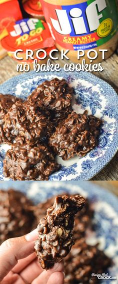 two pictures showing the process to make crock pot no bake cookies