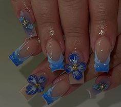 Orchid Nails Square, Aura Nails Designs, Blue Aura Nails, Aura Nails, Blue Acrylic Nails