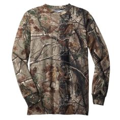 Real Tree Camo Long Sleeve Shirt Outdoor Long Sleeve Cotton T-shirt, Fall Camouflage Crew Neck T-shirt, Fall Camouflage T-shirt With Crew Neck, Long Sleeve Camouflage Cotton Shirt, Camouflage T-shirt For Fall, Camouflage Long Sleeve Cotton Shirt, Camouflage Tops For Outdoor Fall Activities, Relaxed Fit Long Sleeve Tops For Outdoor, Casual Long Sleeve Camouflage T-shirt