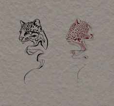 two drawings of animals on paper with one drawing of a leopard and the other painting of a woman's head