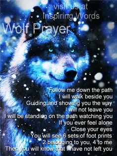 a wolf with the words wolf prayer written on it's chest, and an image of