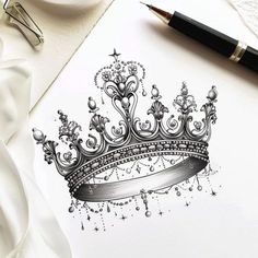 You Should See Me In A Crown Tattoo, Feminine Crown Tattoo, Queen Crown Tattoo Design, Queen Crown Drawing, Princess Crown Tattoo, Queen Tattoo For Women, Diamond Crown Tattoo, Detailed Tattoo Designs, Floral Watercolor Tattoo