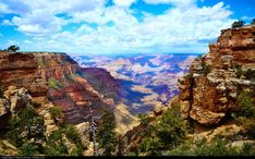 the grand canyon is surrounded by mountains and trees