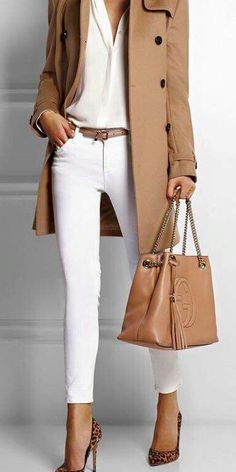 Spring Work Outfits, Tan Bag, Summer Work Outfits, Womens Clothes, Work Outfits Women, 가을 패션, White Pants, Office Outfits