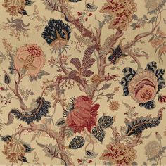 "Schumacher indian arbre jacobean linen fabric 10 yards click on photos to enlarge colorway: tea russet indigo multi repeats: v 46\" h 52\" 100% linen width: 52\" imported from thailand suitable for all home decor and upholstery retails for $350 a yard via designers please email with any questions you may have....as there are no returns" Schumacher Indian Arbre, Schumacher Pillows, Art Chinois, Large Scale Floral, Schumacher Fabric, Japanese Embroidery, Design Textile, Art Japonais, Tree Of Life